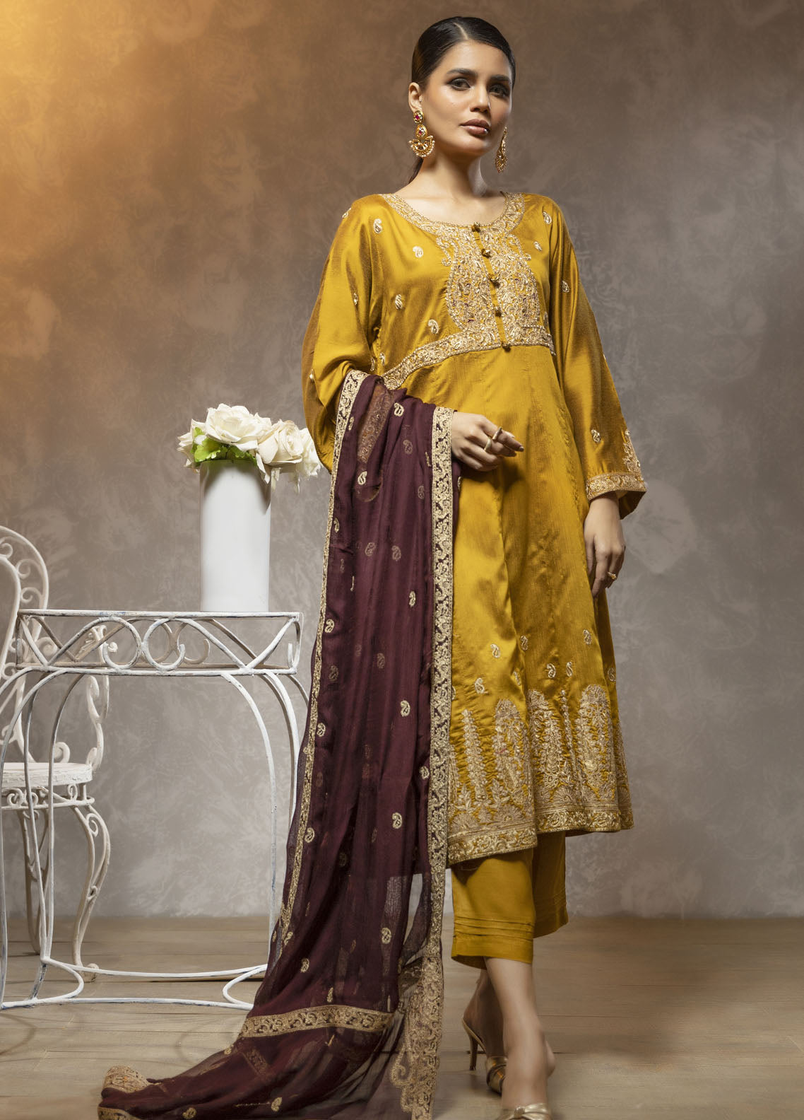 Dhanak Luxury Pret Cotton Silk 3 Piece Suit DL-0224 MUSTARD