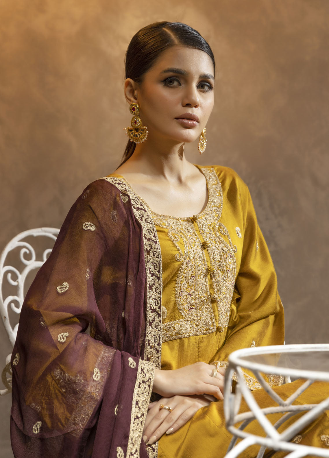 Dhanak Luxury Pret Cotton Silk 3 Piece Suit DL-0224 MUSTARD