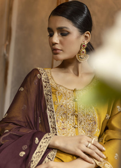 Dhanak Luxury Pret Cotton Silk 3 Piece Suit DL-0224 MUSTARD