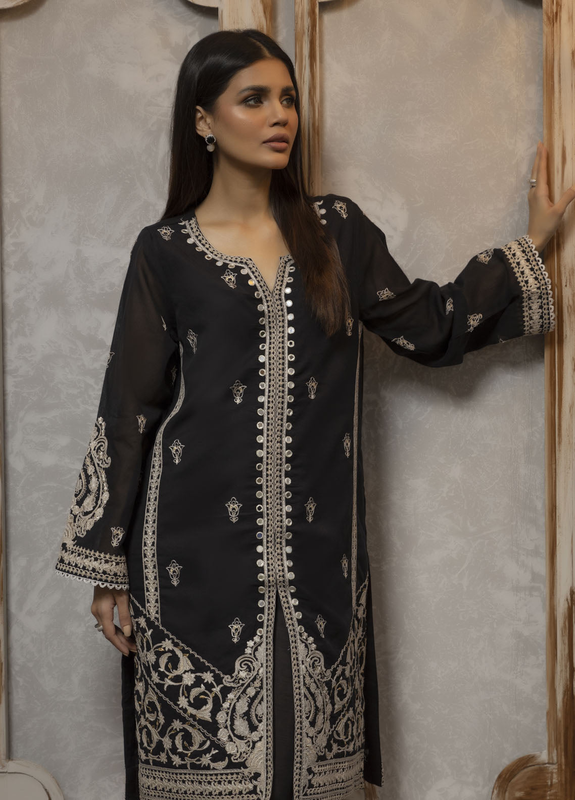 Dhanak Luxury Pret Organza Shirt DA-1665 BLACK