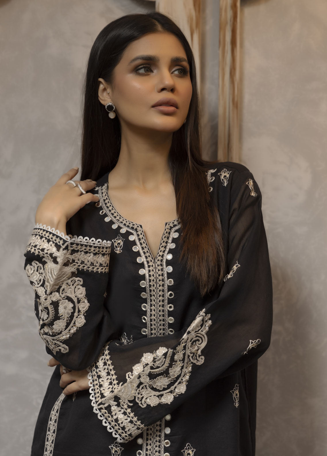 Dhanak Luxury Pret Organza Shirt DA-1665 BLACK