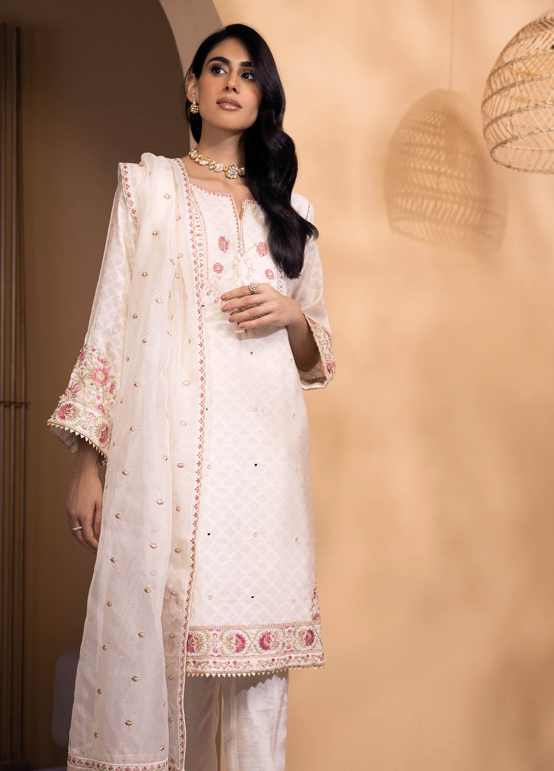 Dhanak Luxury Pret Jacquard 2 Piece Suit DA-2080 OFF WHITE