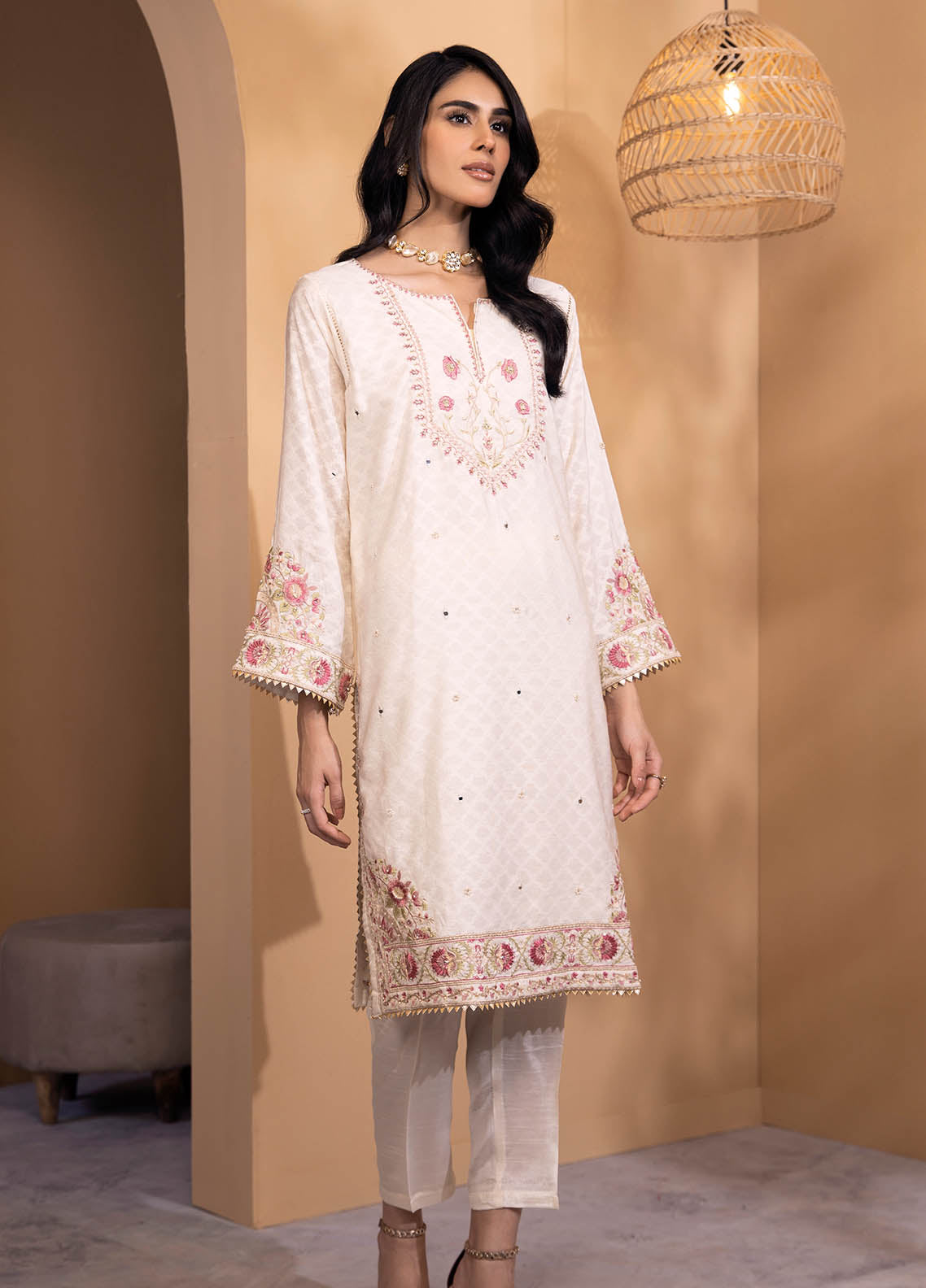 Dhanak Luxury Pret Jacquard 2 Piece Suit DA-2080 OFF WHITE