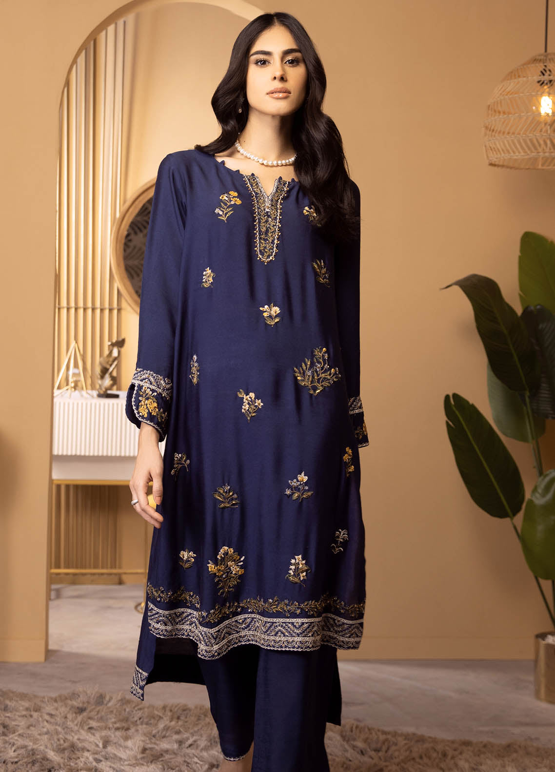 Dhanak Luxury Pret Cotton Silk 2 Piece Suit DA-2118 NAVY BLUE