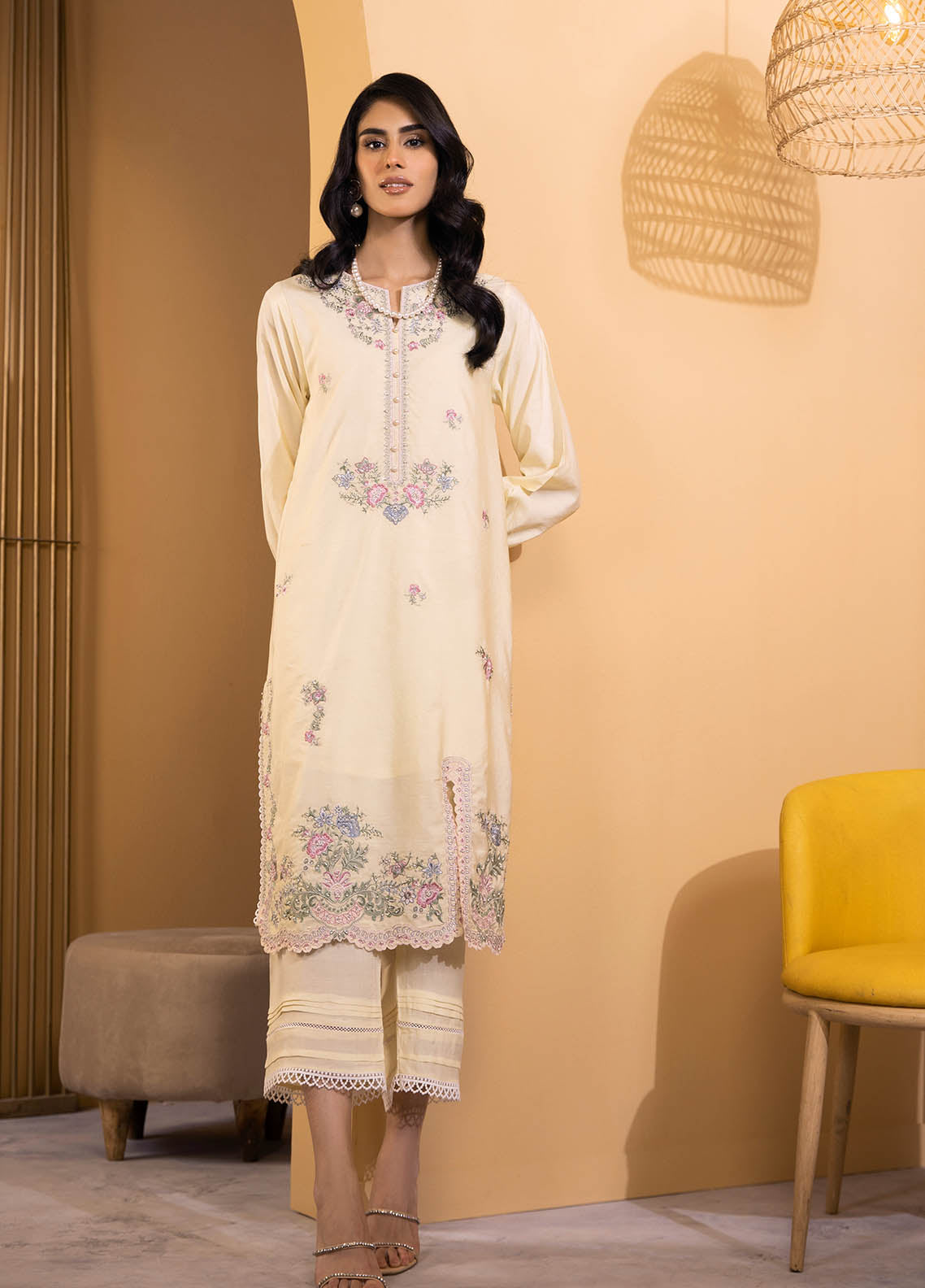 Dhanak Luxury Pret Cotton Silk 2 Piece Suit DA-2123 LEMON