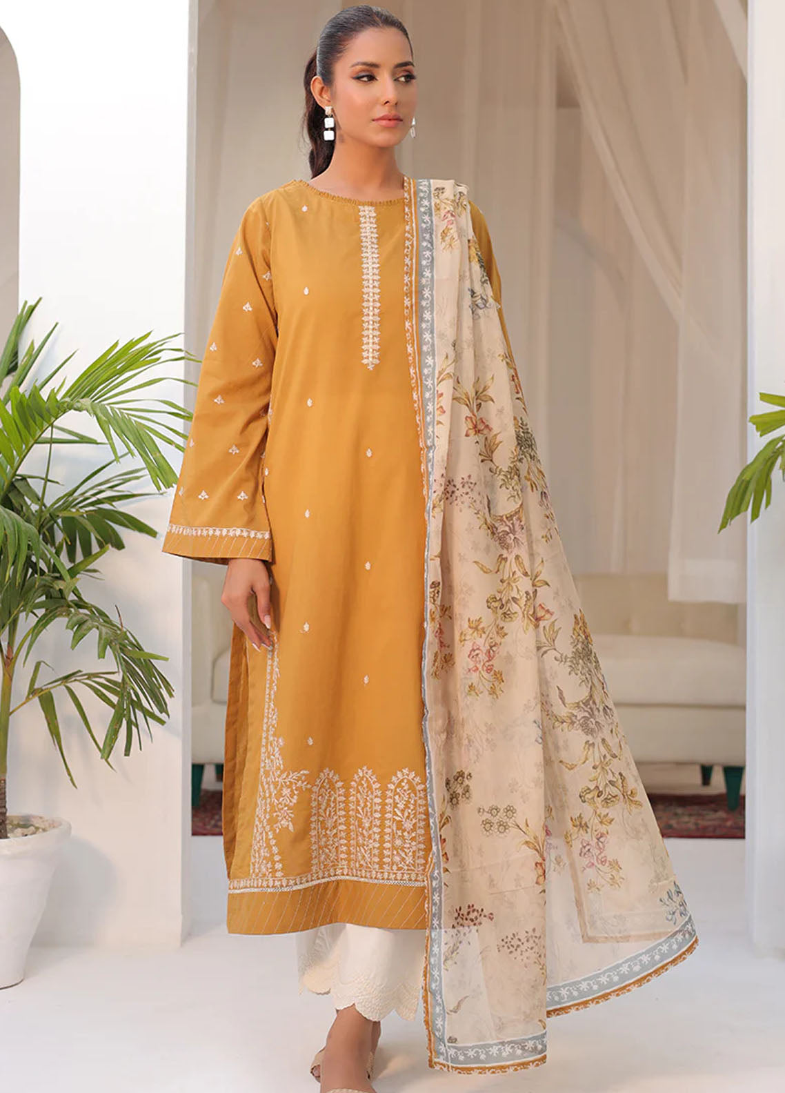 Dhanak Casual Pret Embroidered Lawn 2 Piece Dress DC-2150 MUSTARD