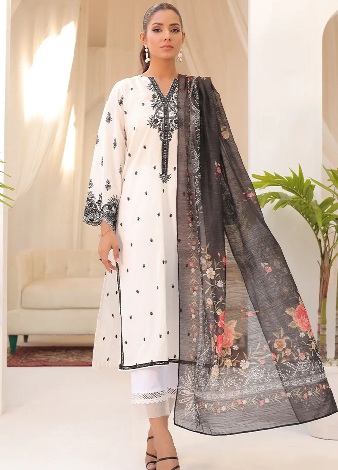 Dhanak Casual Pret Embroidered Lawn 2 Piece Dress DC-2151 WHITE