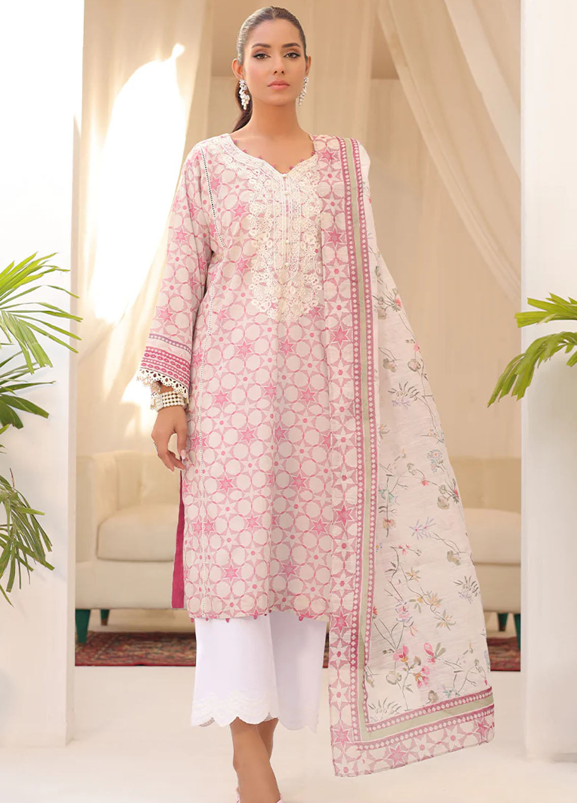 Dhanak Casual Pret Embroidered Lawn 2 Piece Dress DC-2143 PINK