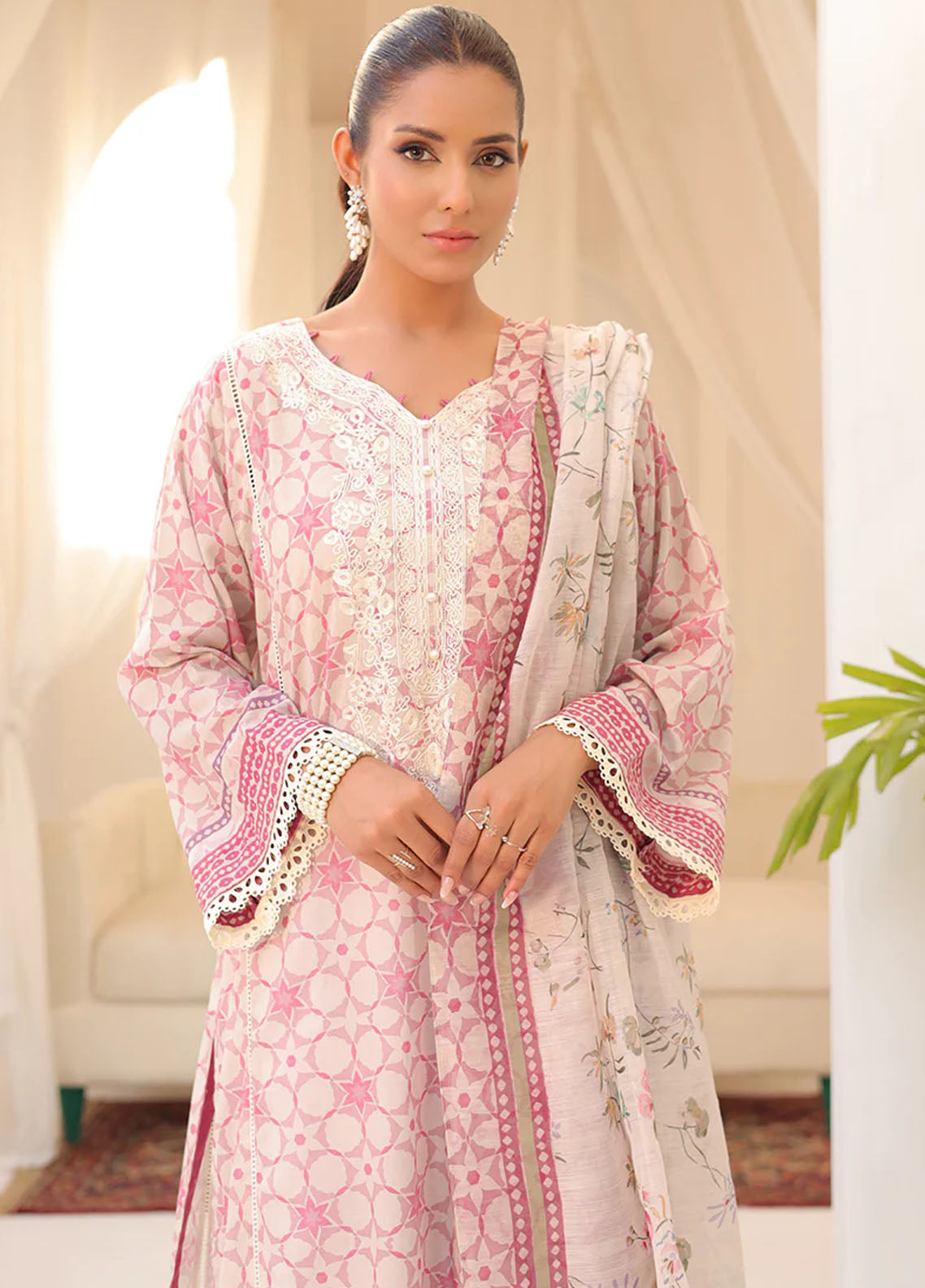 Dhanak Casual Pret Embroidered Lawn 2 Piece Dress DC-2143 PINK