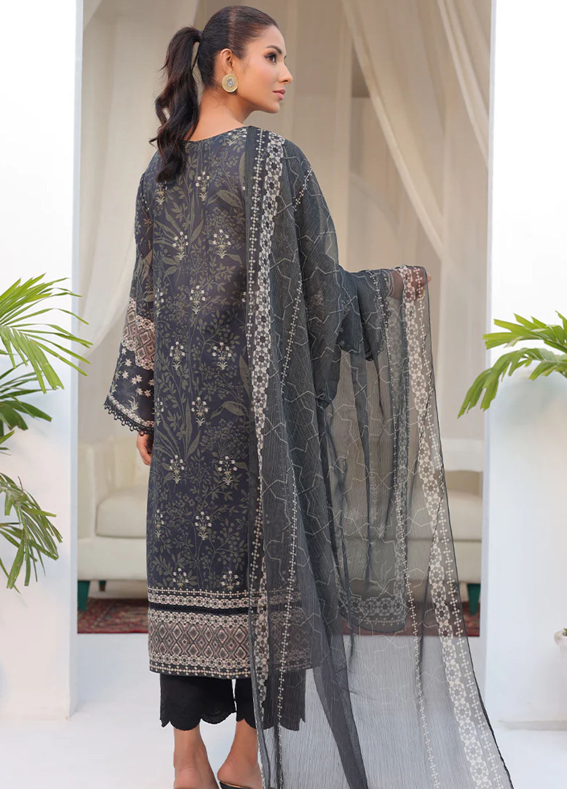 Dhanak Casual Pret Embroidered Lawn 2 Piece Dress DC-2146 BLACK