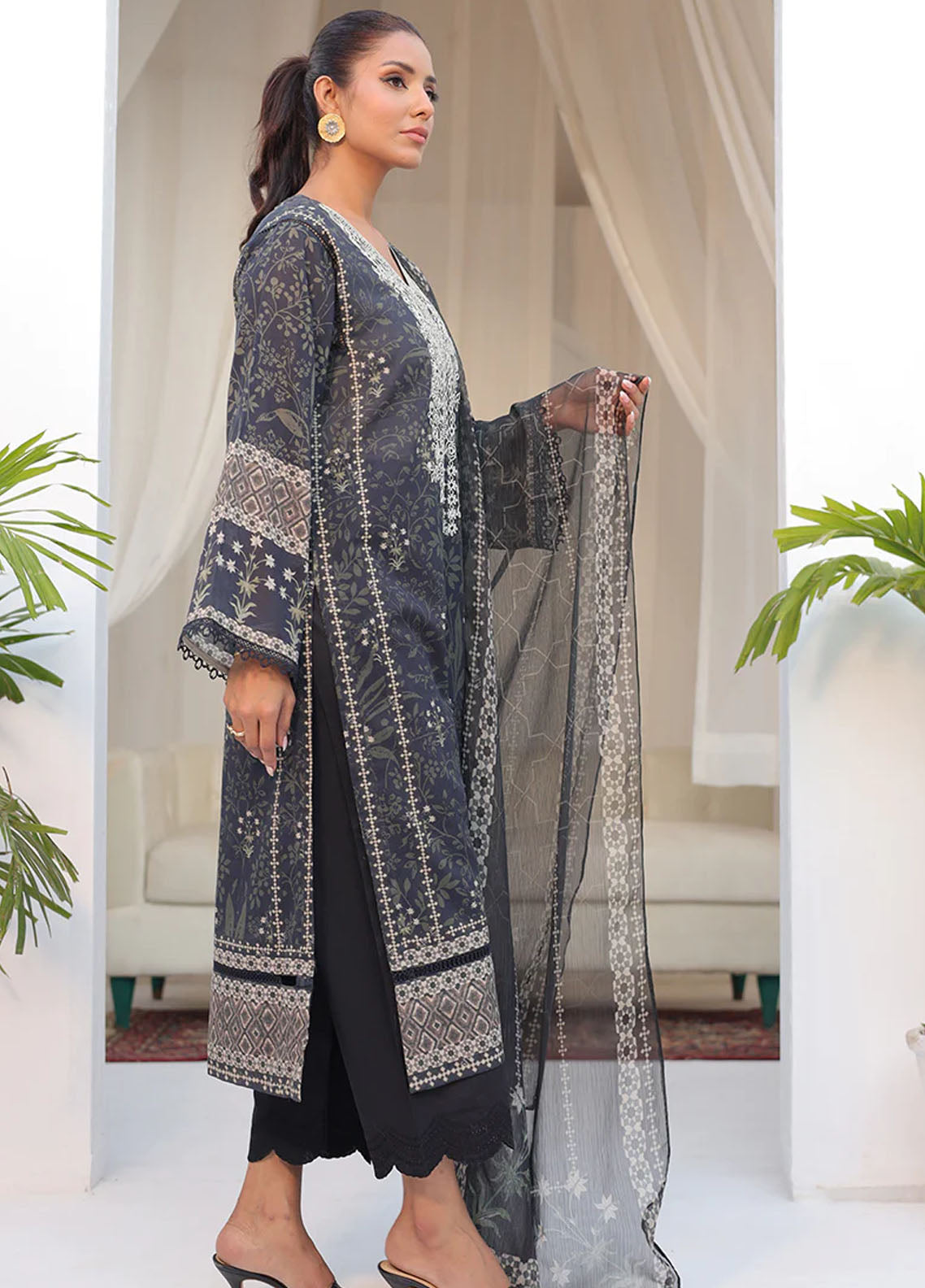 Dhanak Casual Pret Embroidered Lawn 2 Piece Dress DC-2146 BLACK