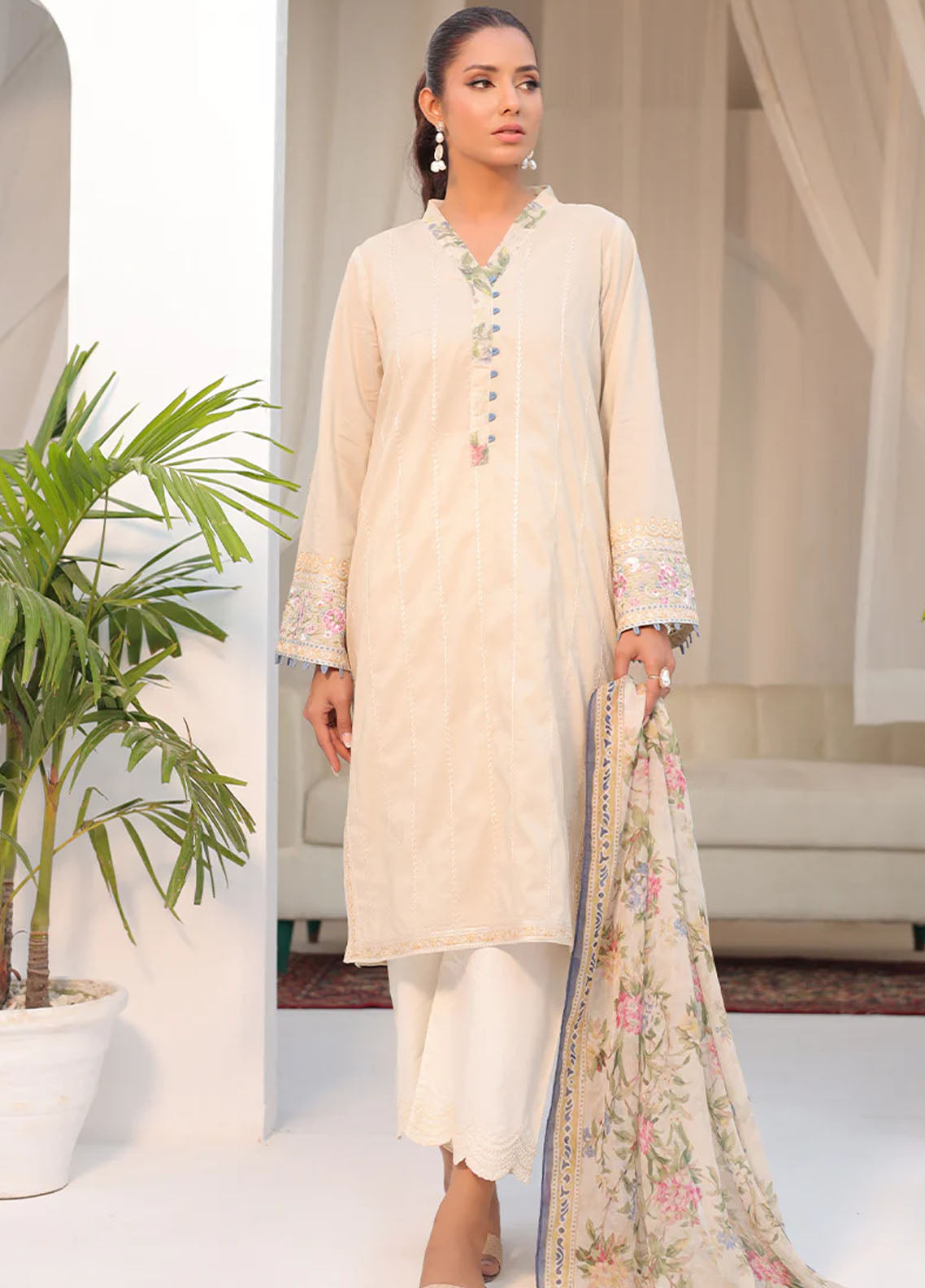 Dhanak Casual Pret Embroidered Lawn 2 Piece Dress DC-2149 OFF WHITE