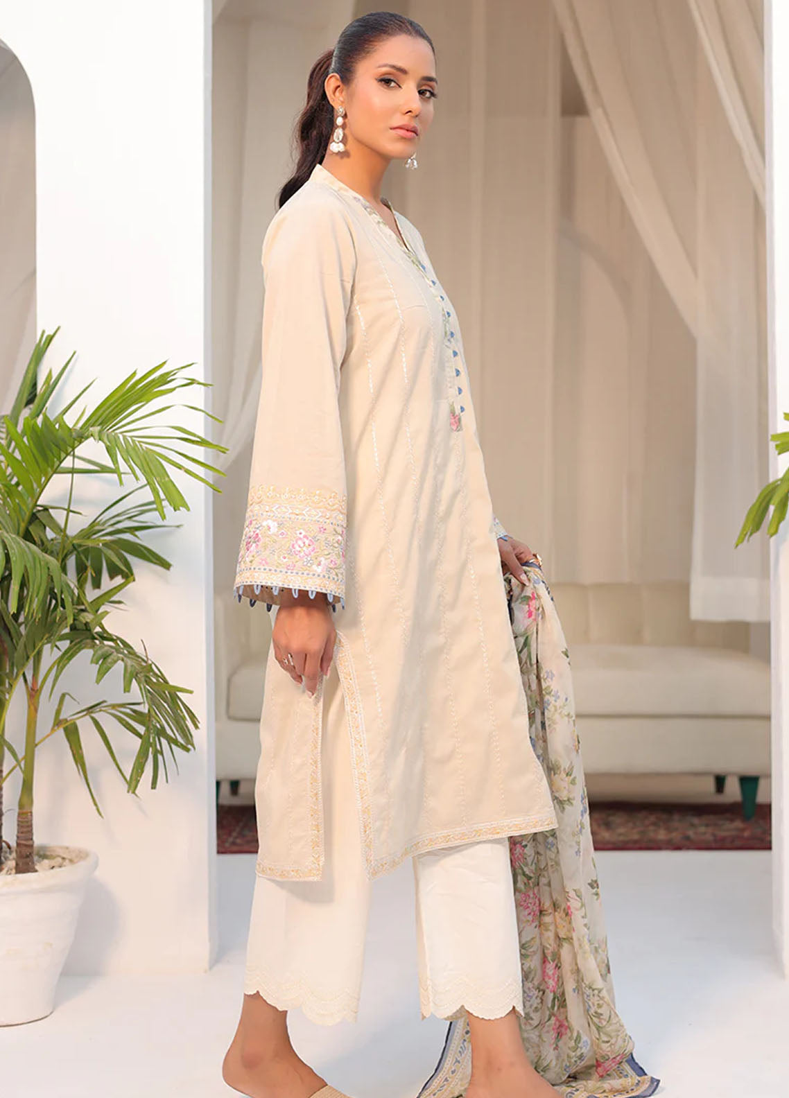 Dhanak Casual Pret Embroidered Lawn 2 Piece Dress DC-2149 OFF WHITE