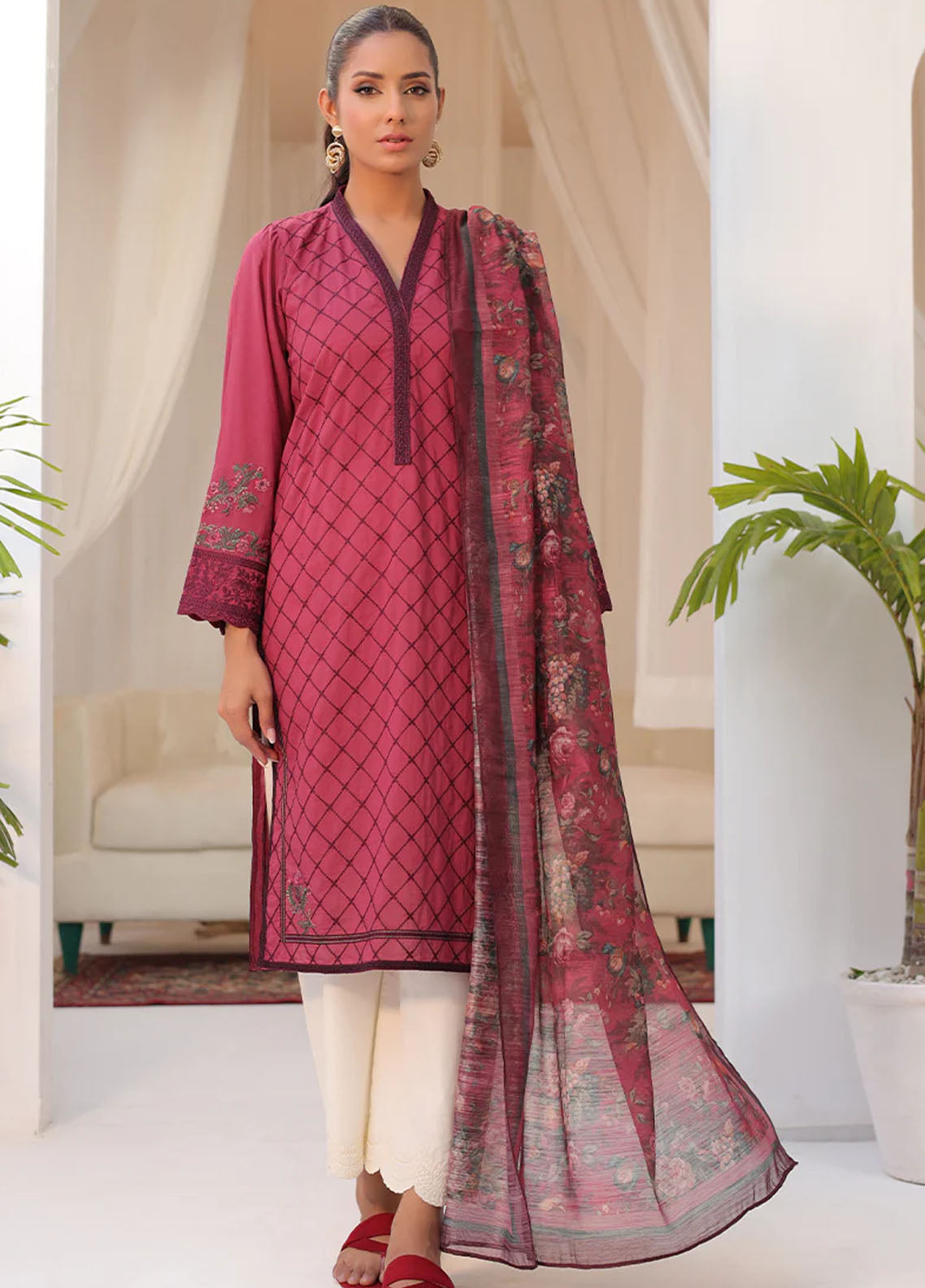 Dhanak Casual Pret Embroidered Lawn 2 Piece Dress DC-2152 MAROON