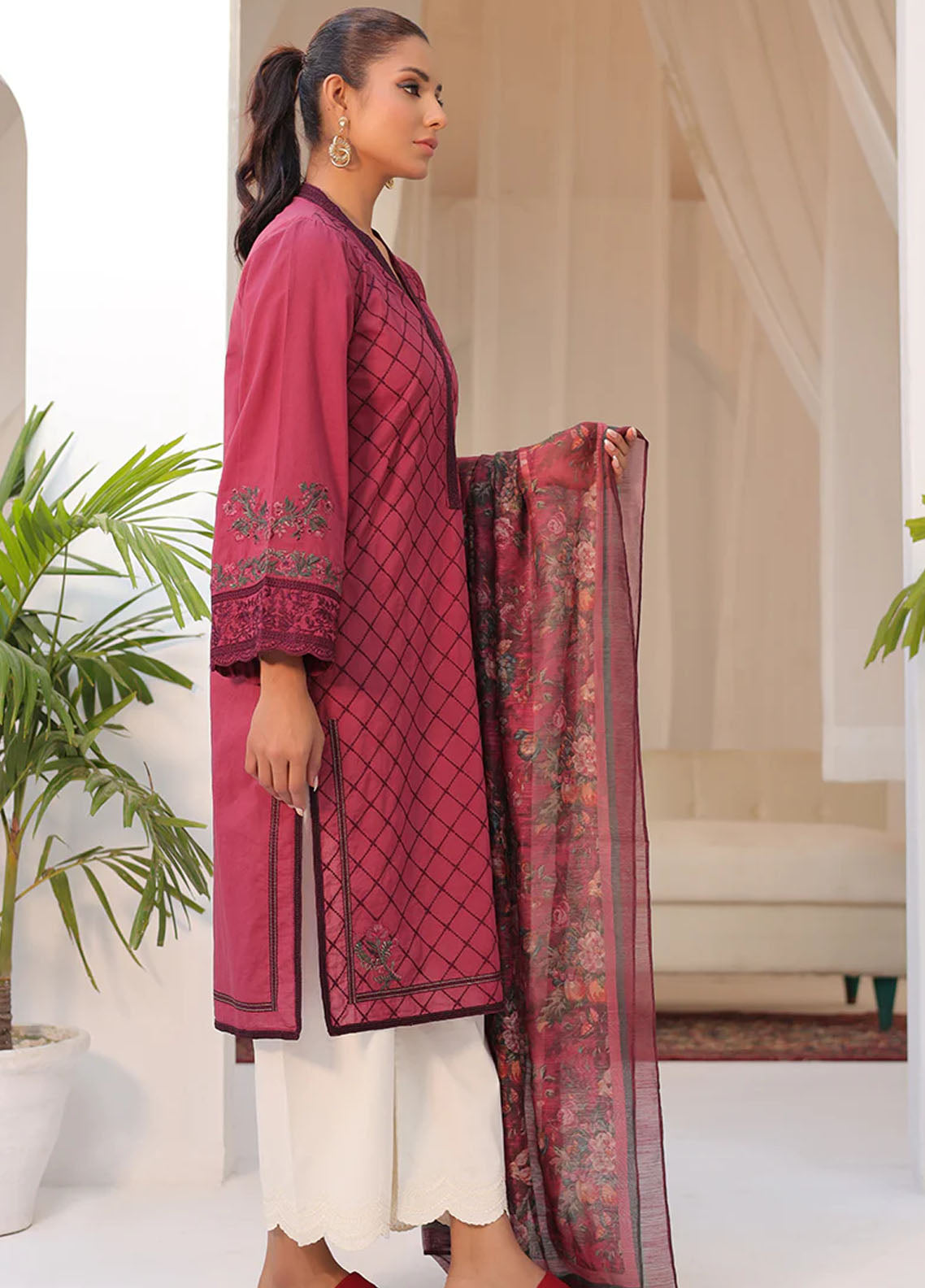 Dhanak Casual Pret Embroidered Lawn 2 Piece Dress DC-2152 MAROON