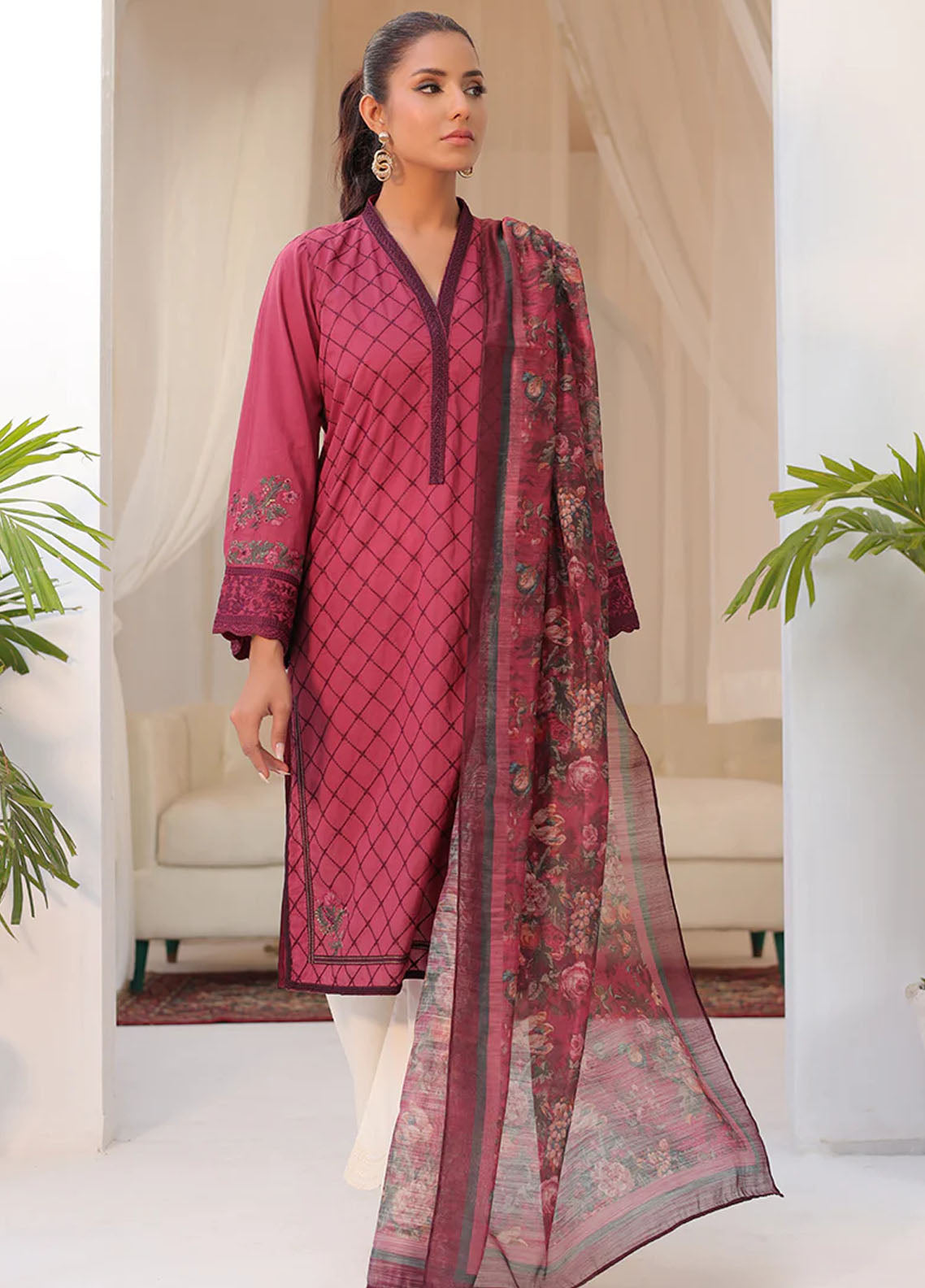 Dhanak Casual Pret Embroidered Lawn 2 Piece Dress DC-2152 MAROON