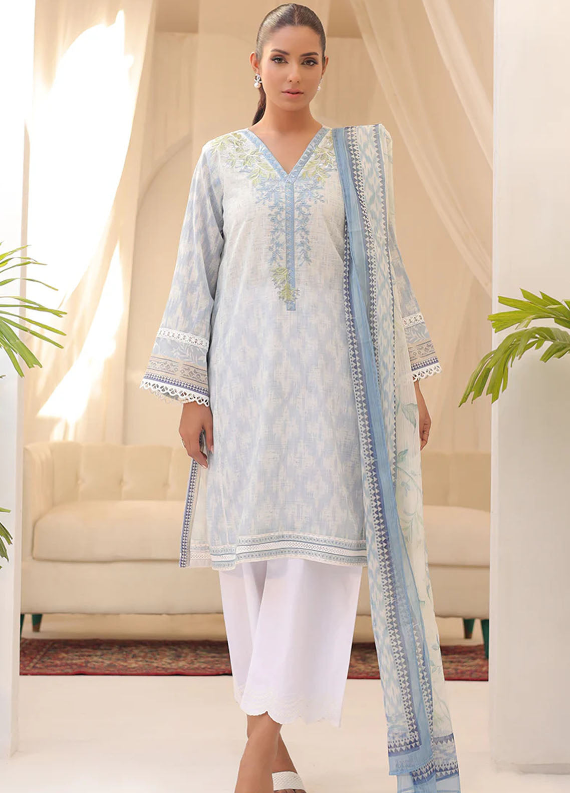 Dhanak Casual Pret Embroidered Lawn 2 Piece Dress DC-2144 SKY BLUE