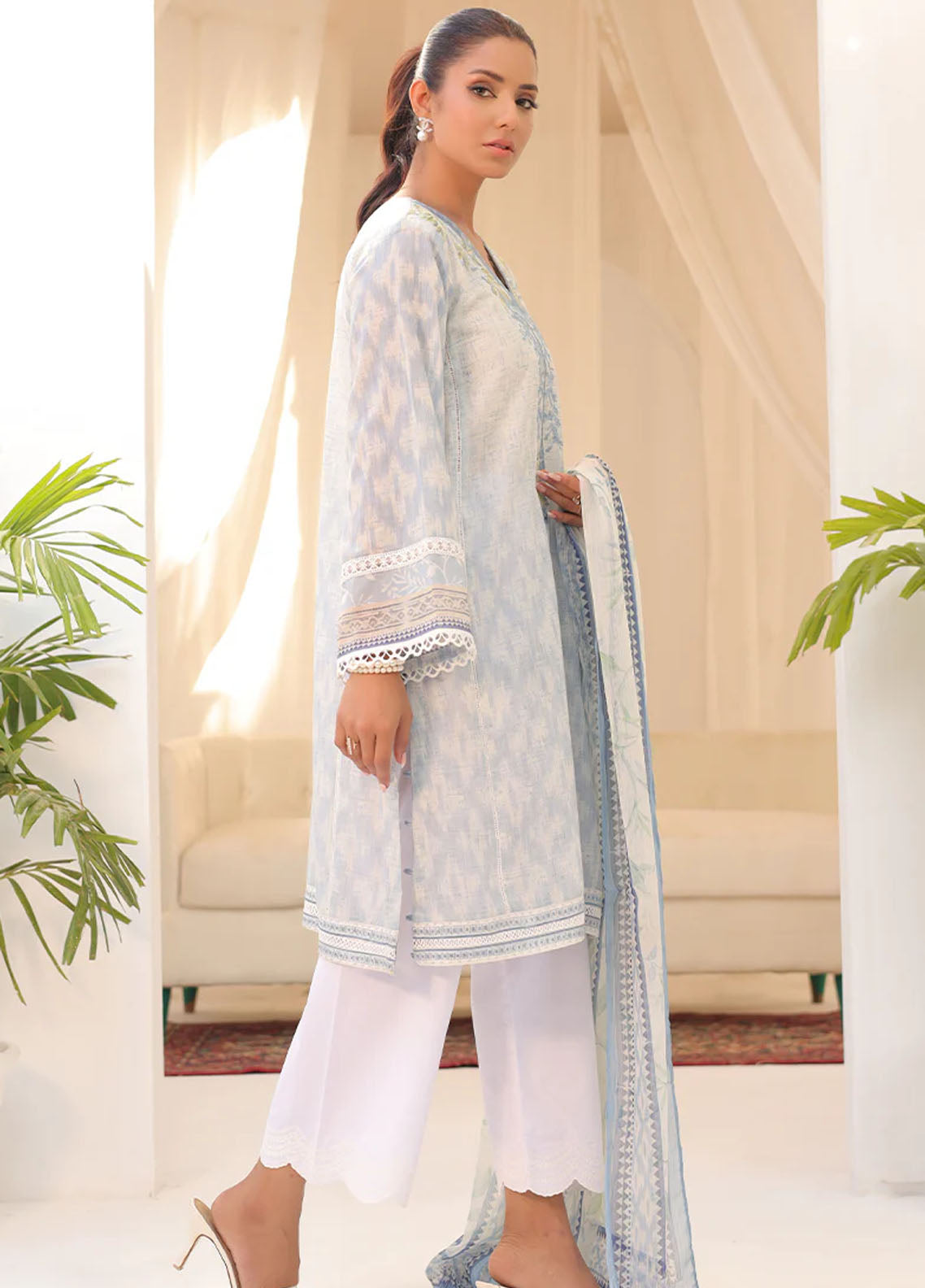 Dhanak Casual Pret Embroidered Lawn 2 Piece Dress DC-2144 SKY BLUE