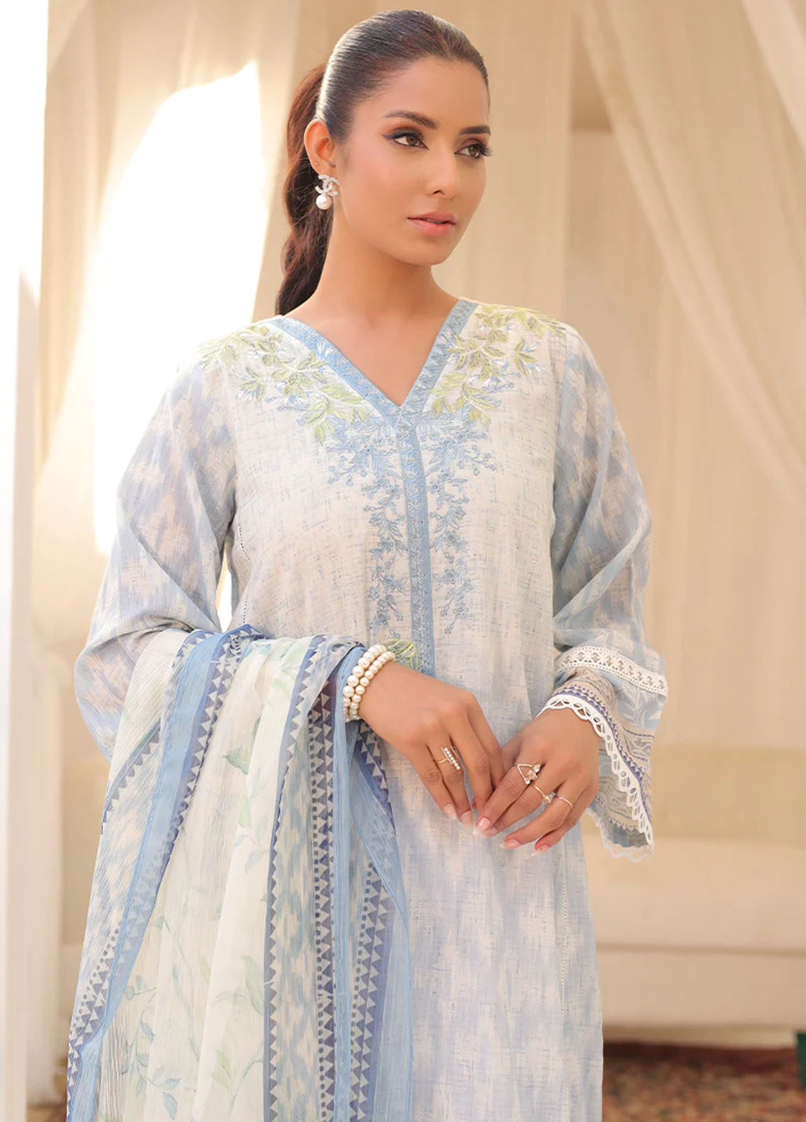 Dhanak Casual Pret Embroidered Lawn 2 Piece Dress DC-2144 SKY BLUE