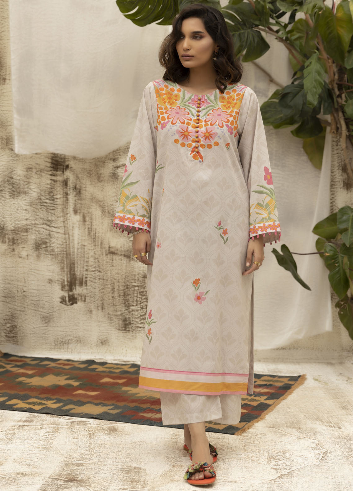 Dhanak Casual Pret Printed Lawn 2 Piece Suit DC-2133 BEIGE