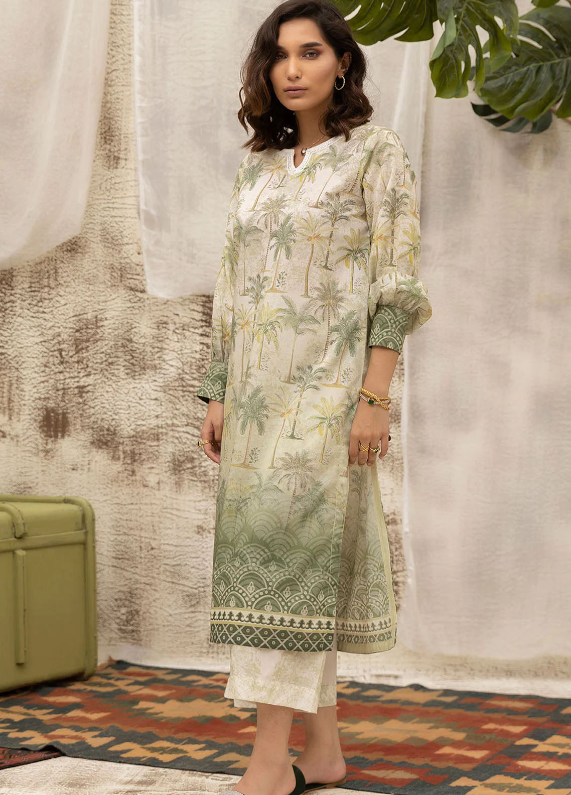 Dhanak Casual Pret Printed Lawn 2 Piece Suit DC-2134 GREEN