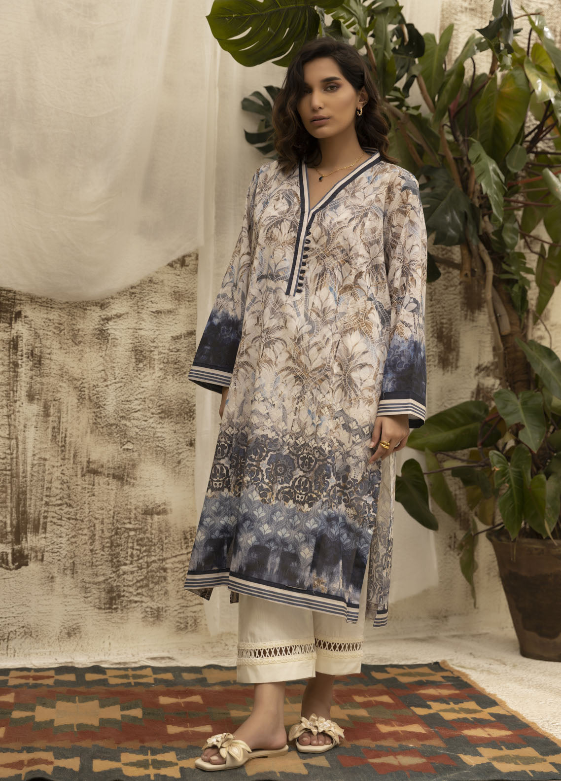 Dhanak Casual Pret Printed Lawn Shirt DC-0477 BEIGE