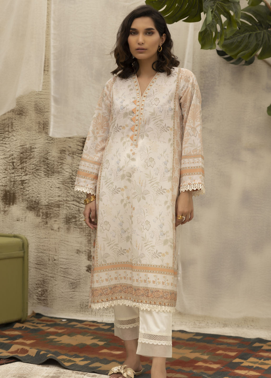 Dhanak Casual Pret Printed Lawn Shirt DC-0479 BEIGE