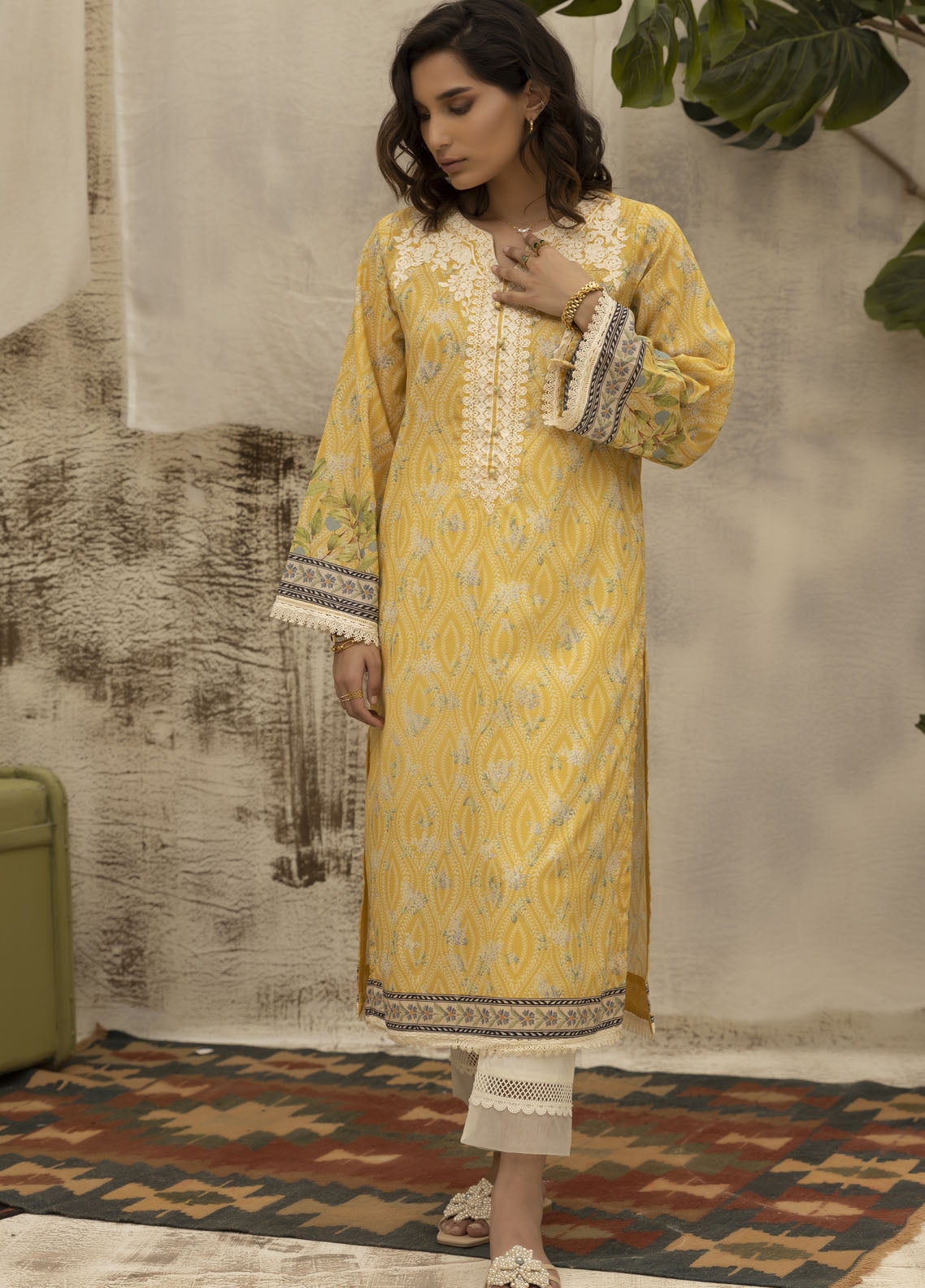 Dhanak Casual Pret Embroidered Lawn Shirt DC-0475 YELLOW