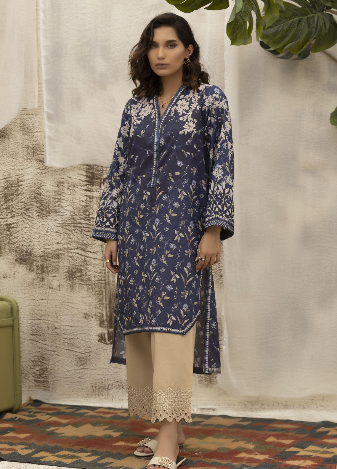 Dhanak Casual Pret Embroidered Lawn Shirt DC-0484 BLUE