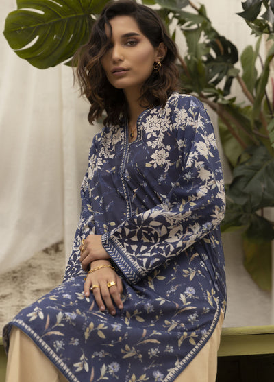 Dhanak Casual Pret Embroidered Lawn Shirt DC-0484 BLUE