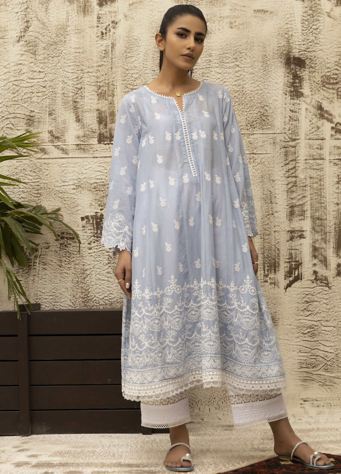 Dhanak Casual Pret Embroidered Lawn Shirt DC-0468 SKY BLUE