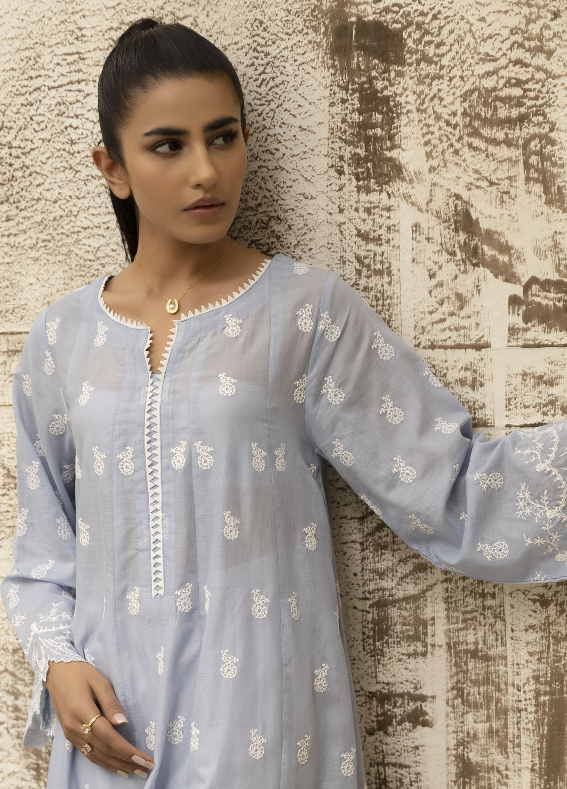 Dhanak Casual Pret Embroidered Lawn Shirt DC-0468 SKY BLUE