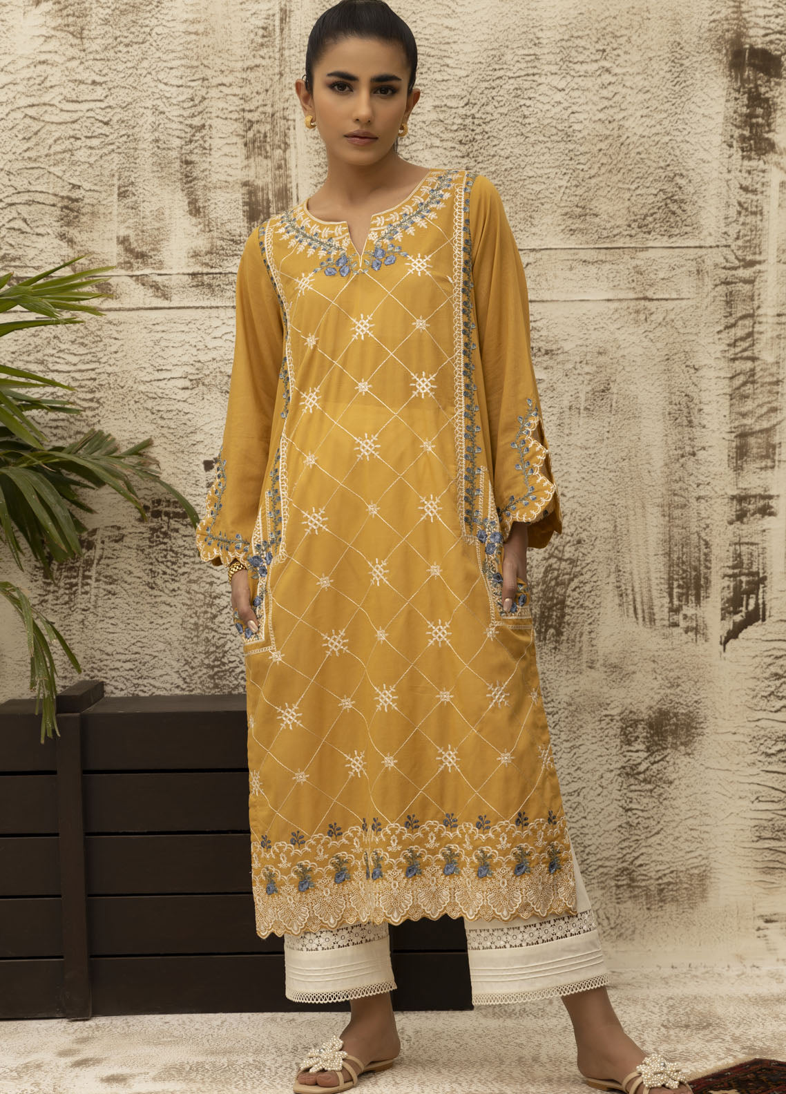 Dhanak Casual Pret Embroidered Lawn Shirt DC-0470 MUSTARD