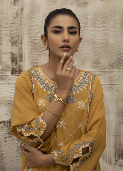 Dhanak Casual Pret Embroidered Lawn Shirt DC-0470 MUSTARD