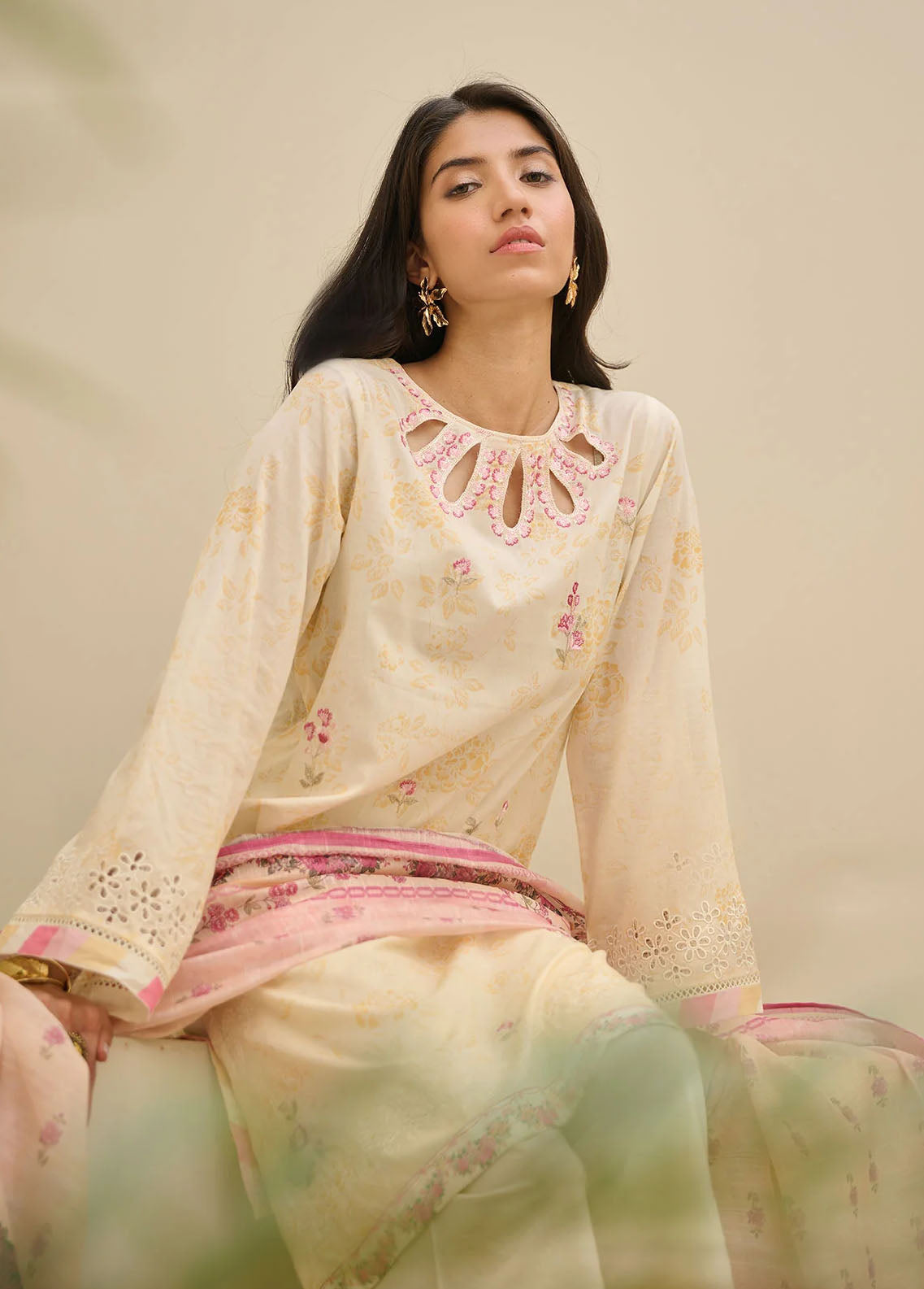 Dhanak Summer Basics Unstitched Collection 2023 DU-3145 CREAM-YELLOW