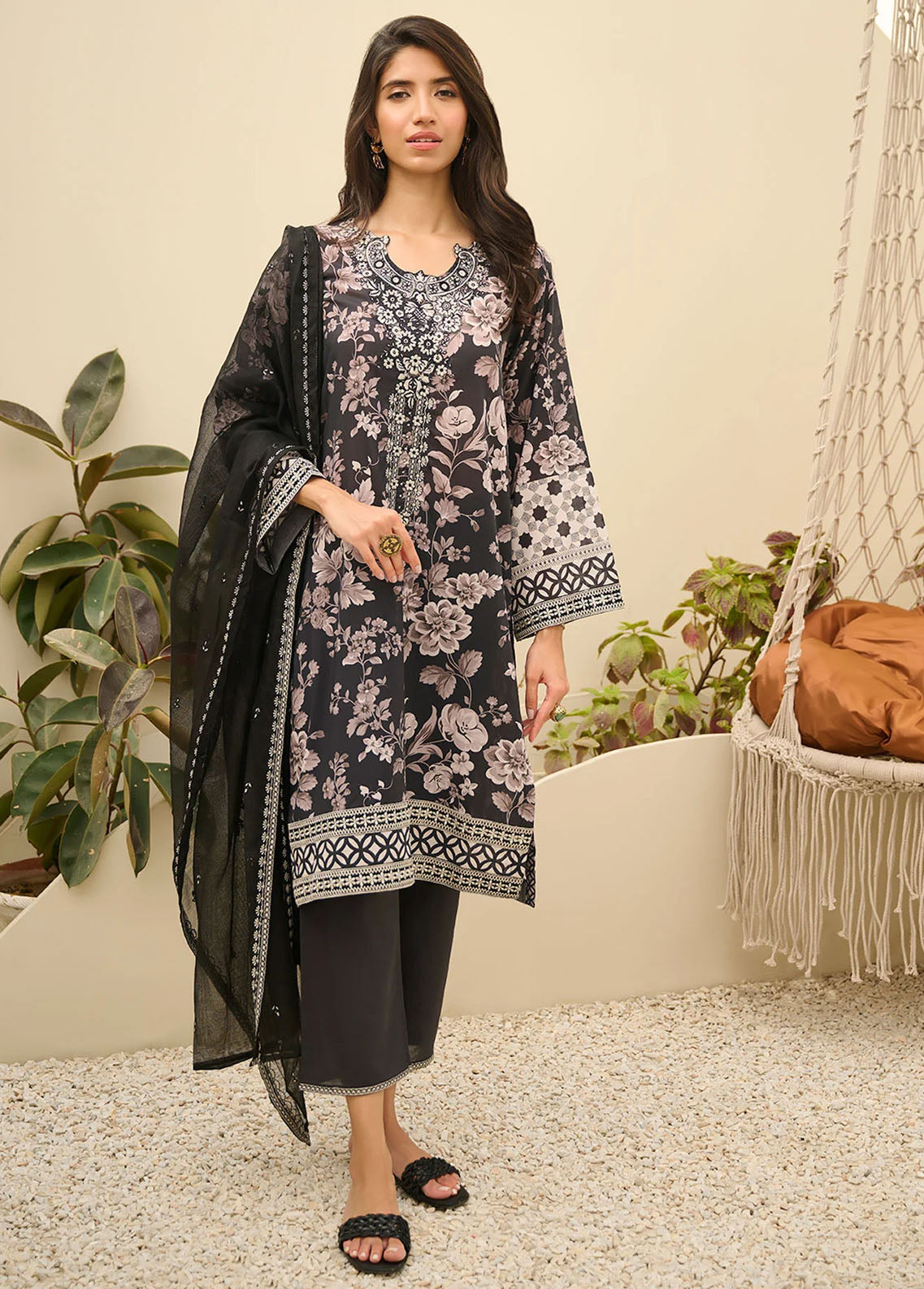 Dhanak Summer Basics Unstitched Collection 2023 DU-3147 BLACK