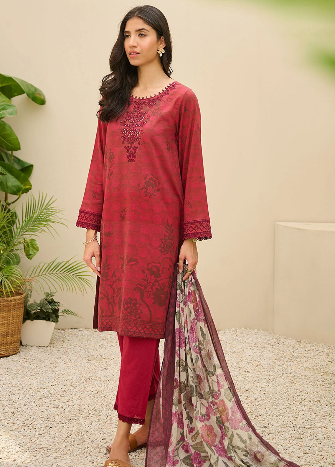 Dhanak Summer Basics Unstitched Collection 2023 DU-3152 REDISH-PLUM