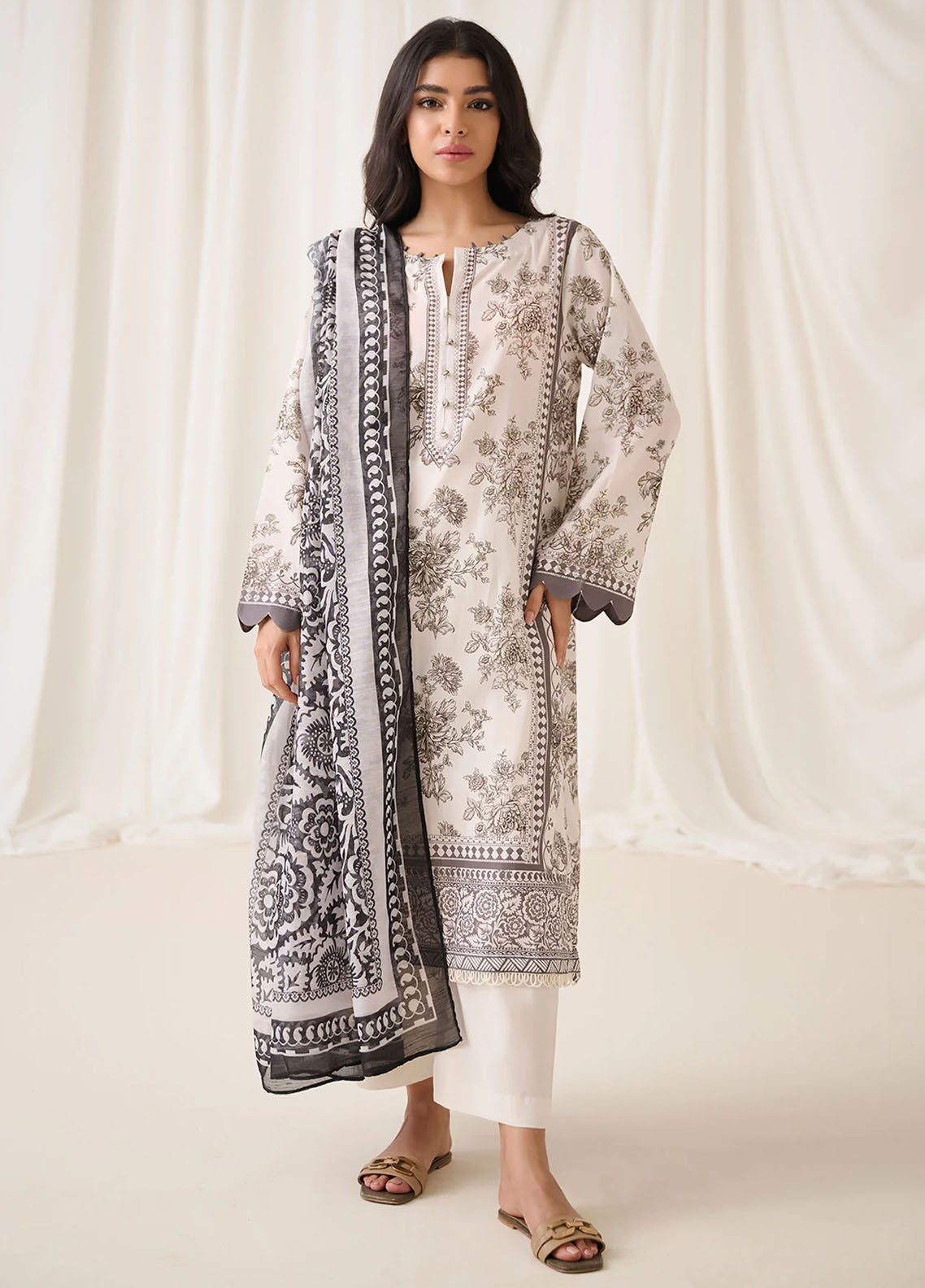 Dhanak Unstitched Monochrome Collection 2023 DU-3153 OFF-WHITE