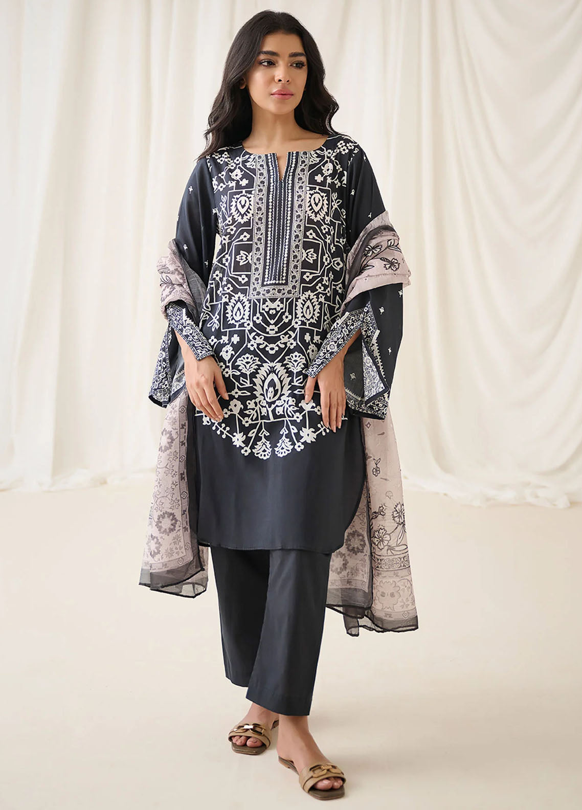 Dhanak Unstitched Monochrome Collection 2023 DU-3157 BLACK