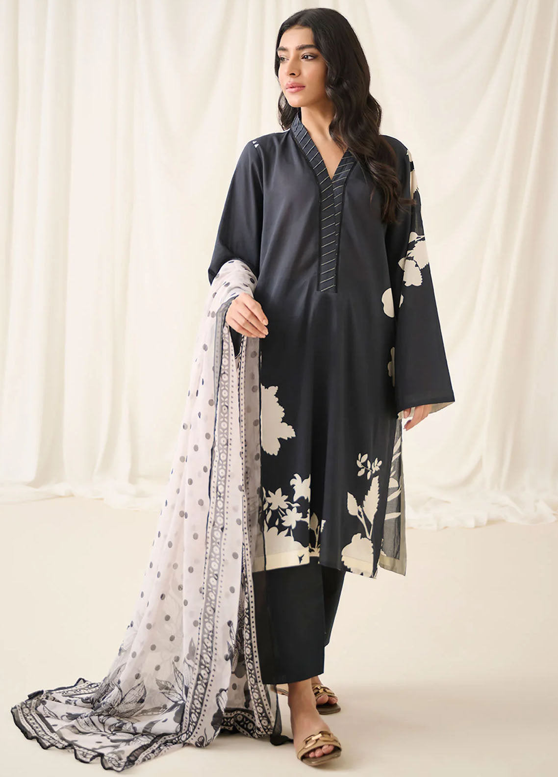 Dhanak Unstitched Monochrome Collection 2023 DU-3159 BLACK