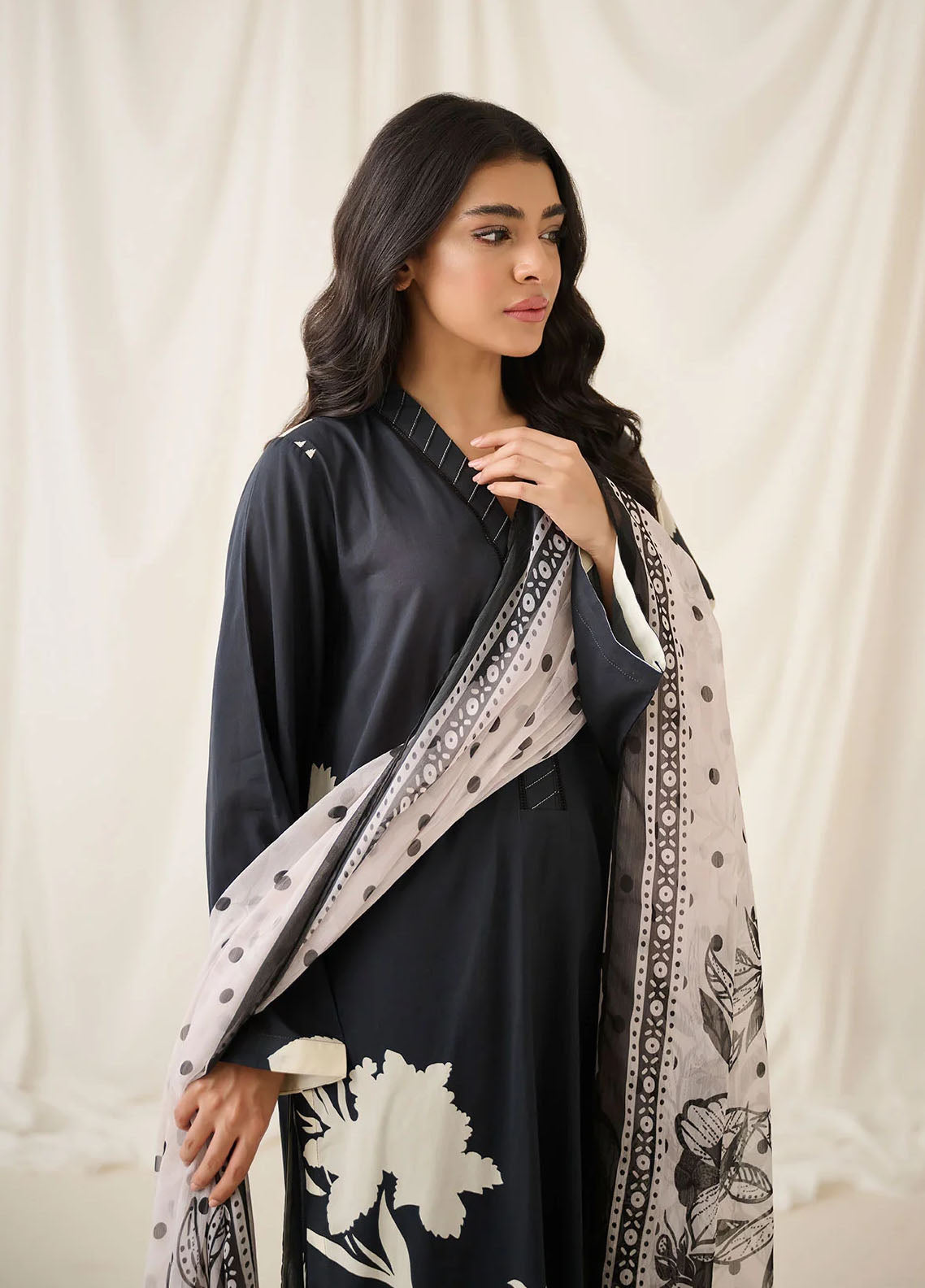 Dhanak Unstitched Monochrome Collection 2023 DU-3159 BLACK