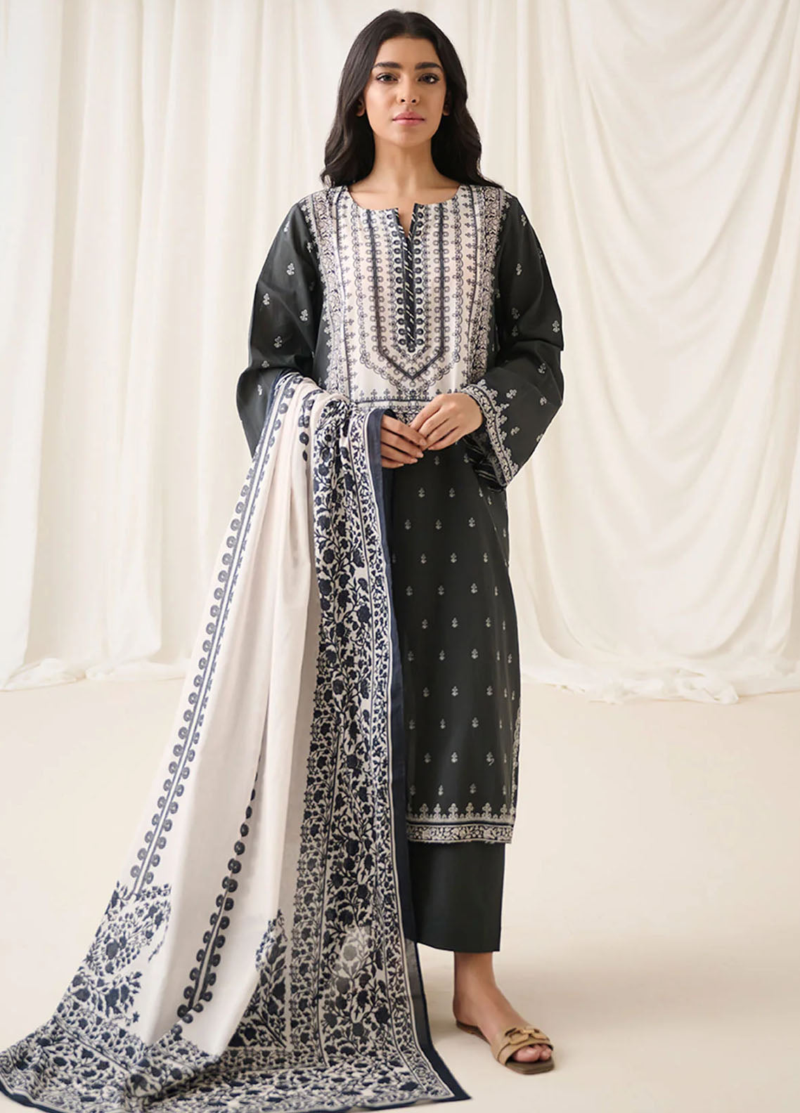 Dhanak Unstitched Monochrome Collection 2023 DU-3160 BLACK