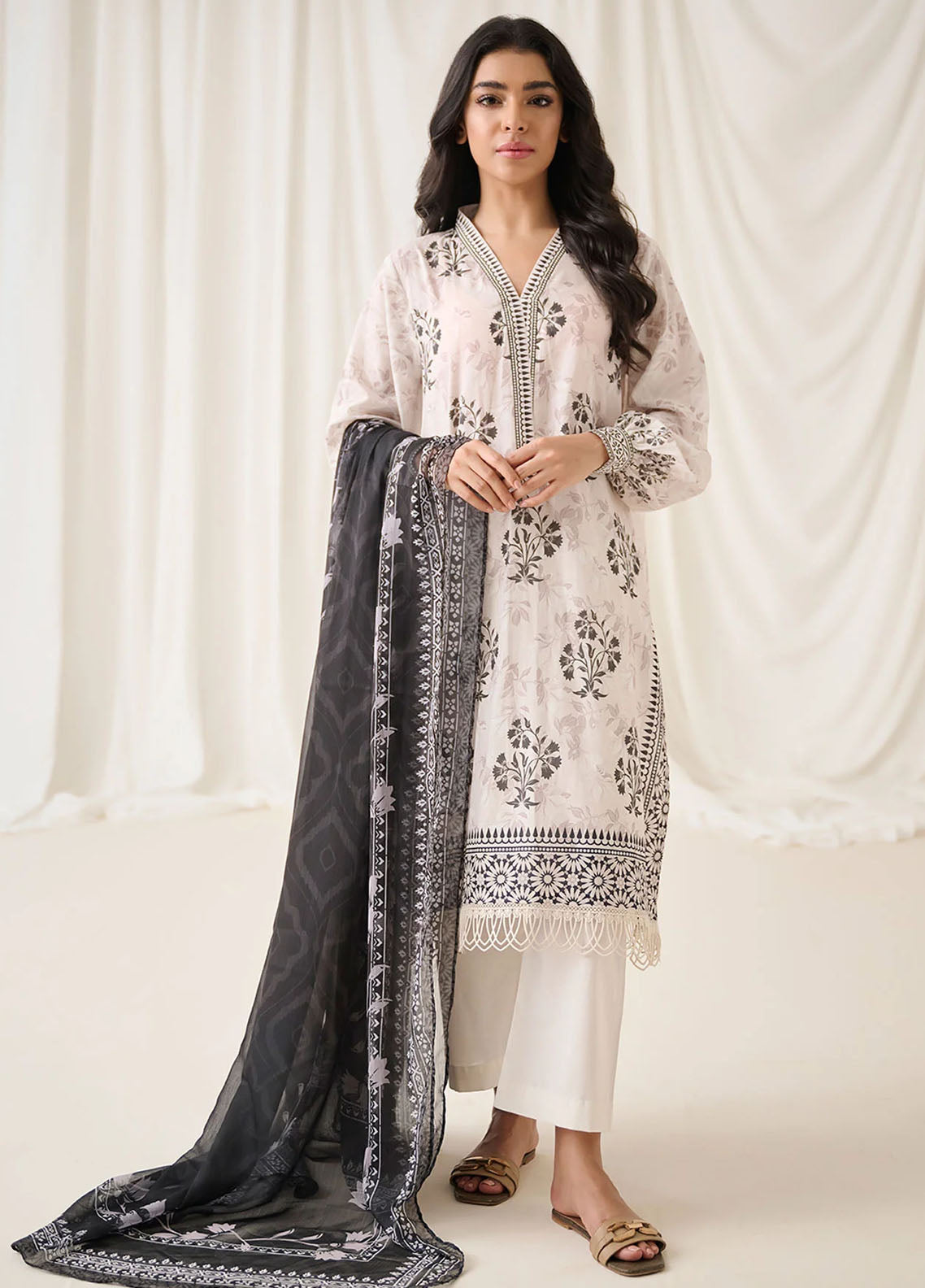 Dhanak Unstitched Monochrome Collection 2023 DU-3164 OFF-WHITE