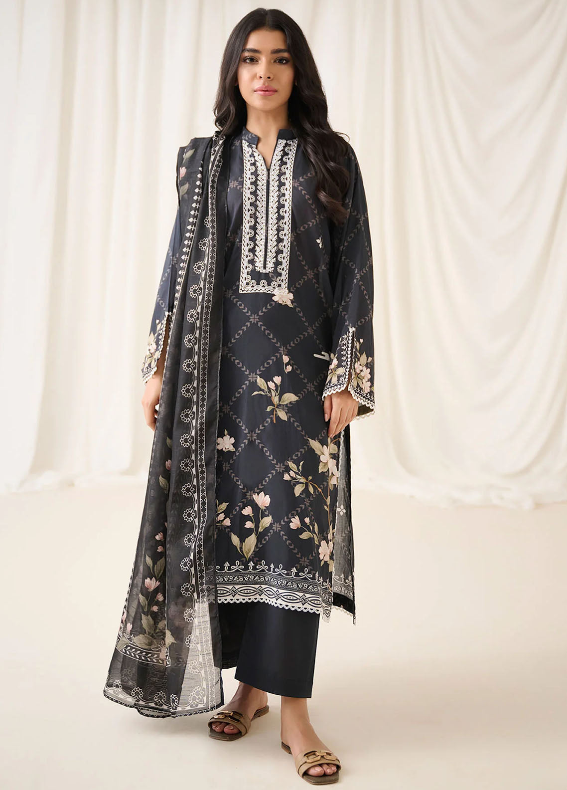 Dhanak Unstitched Monochrome Collection 2023 DU-3154 BLACK