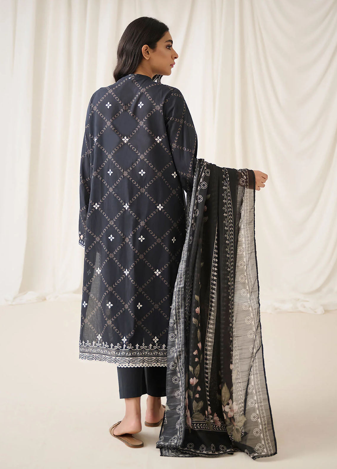 Dhanak Unstitched Monochrome Collection 2023 DU-3154 BLACK