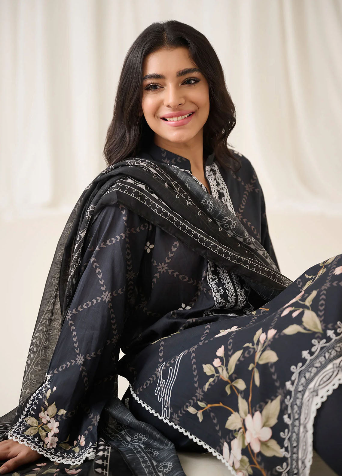 Dhanak Unstitched Monochrome Collection 2023 DU-3154 BLACK