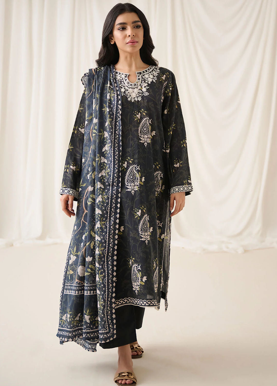 Dhanak Unstitched Monochrome Collection 2023 DU-3163 BLACK