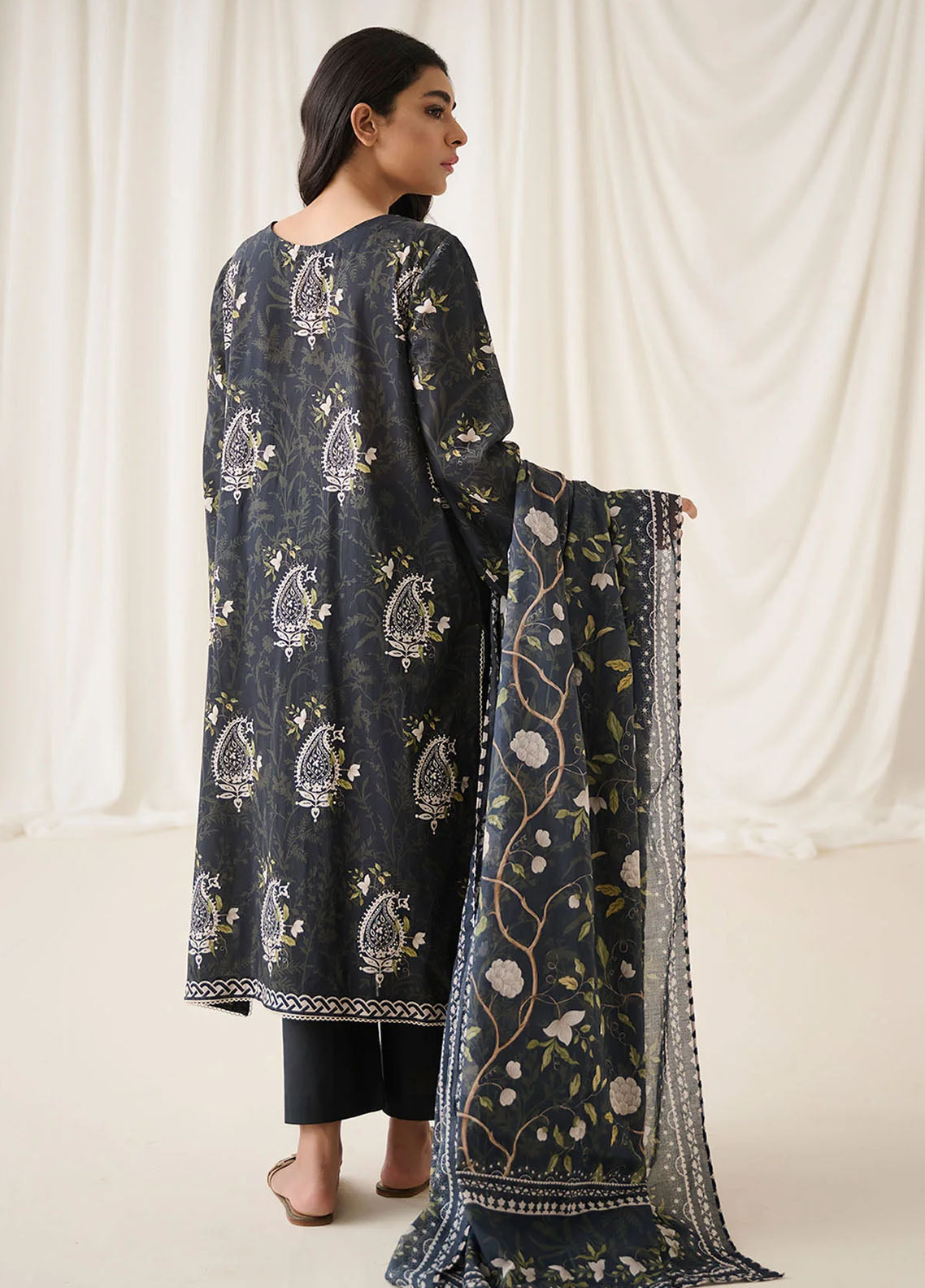 Dhanak Unstitched Monochrome Collection 2023 DU-3163 BLACK