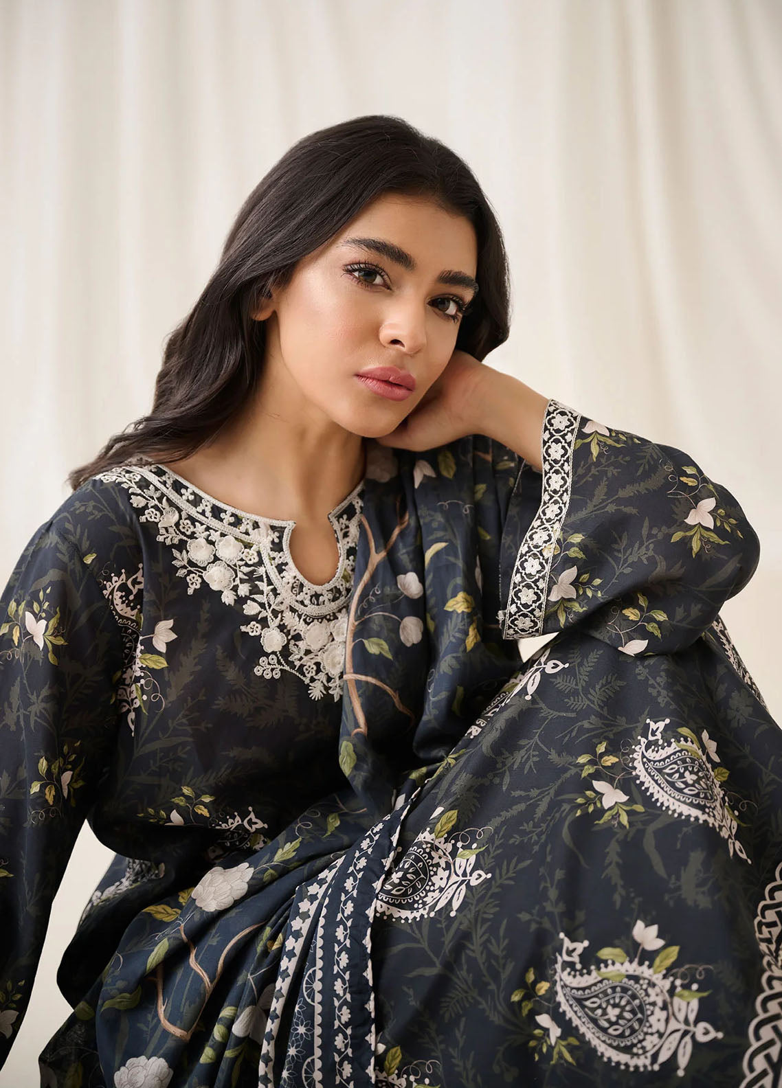 Dhanak Unstitched Monochrome Collection 2023 DU-3163 BLACK