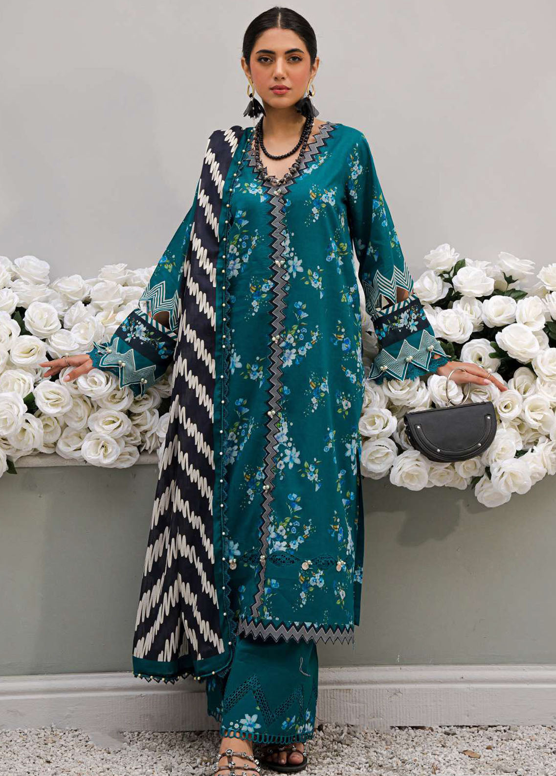 Elaf Embroidered Lawn Suits Unstitched 3 Piece EF23L EPP-03B - Summer Collection
